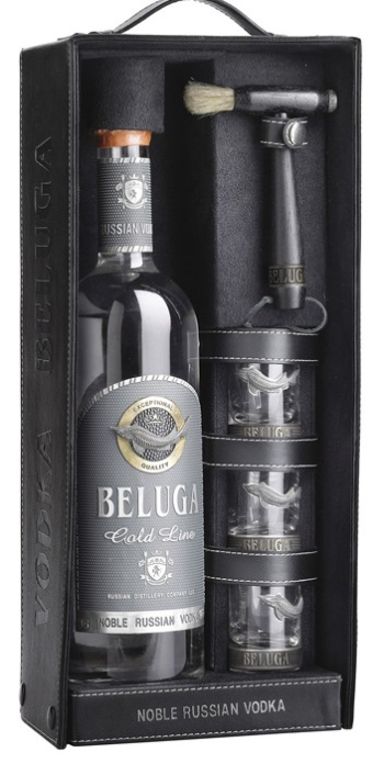 Vodka BELUGA Gold Cuir + 3 shots 70cl