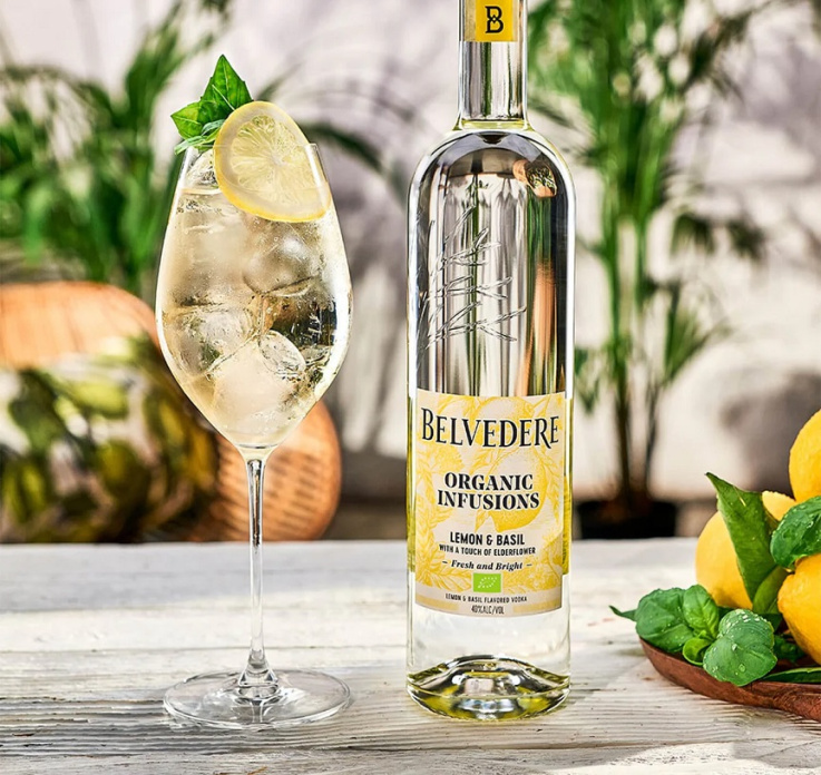 Vodka BELVEDERE ORGANIC INFUSION LEMON, BASIL - 75cl